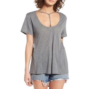 Nordstrom Gray Short Sleeve Cutout T-Shirt